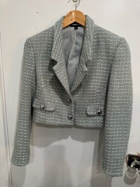 Express Light Gray Cropped Tweed Blazer